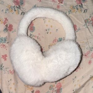 Cozy White Faux Fur Earmuffs & grey scarf